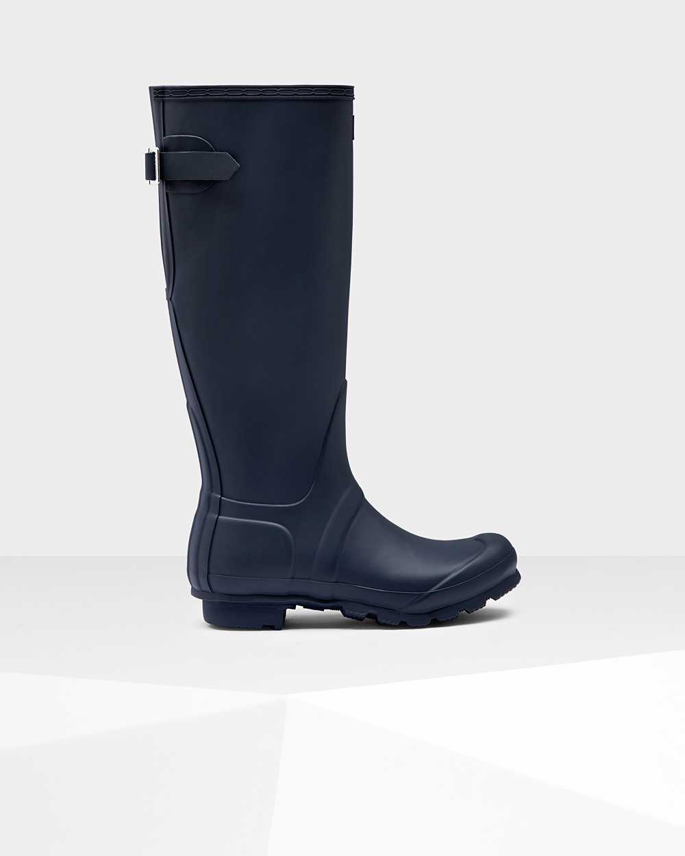 Hunter Original Tall Back Adjustable Women's Rain Boots NZ-91018Q Navy